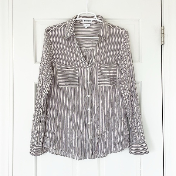 Express Tops - EXPRESS Portofino shirt size L purple white gold striped longsleeve blouse